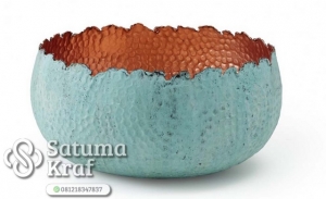 mangkok dari bahan tembaga finishing warna biru muda
