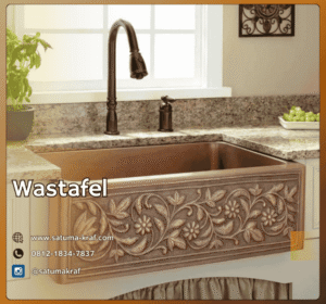 Detail ukiran wastafel tembaga eksklusif karya pengrajin Indonesia