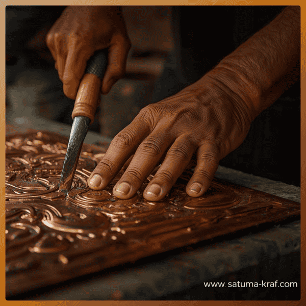 proses pembuatan kerajinan tembaga oleh pengrajin tembaga Jakarta Barat