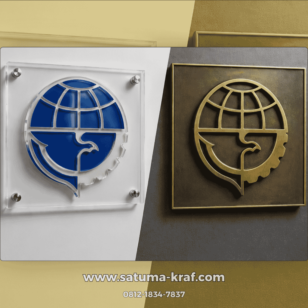 logo akrilik vs logo kuningan timbul