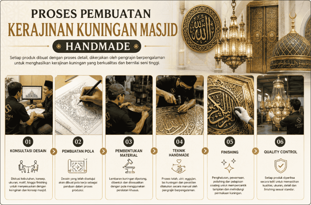 proses pembuatan kerajinan kuningan untuk masjid handmade